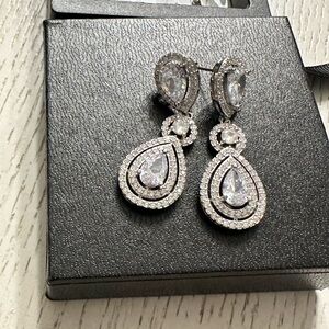 Azazie Sparkling Silver Teardrop Earrings